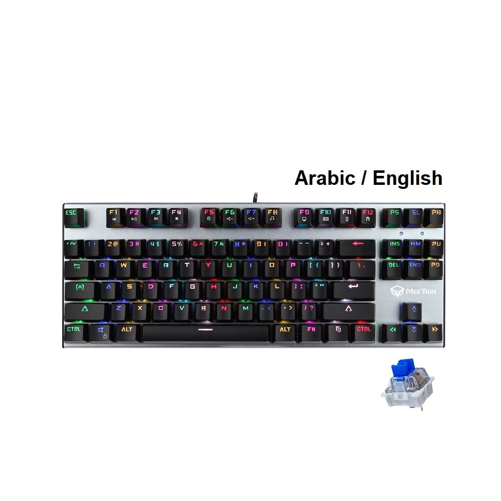 MeeTion MK04 TKL RGB Mechanical Gaming Keyboard, Blue Switch – Arabic English / لوحة مفاتيح الألعاب الميكانيكية MeeTion MK04 TKL RGB، مفتاح أزرق - عربي إنجليزي