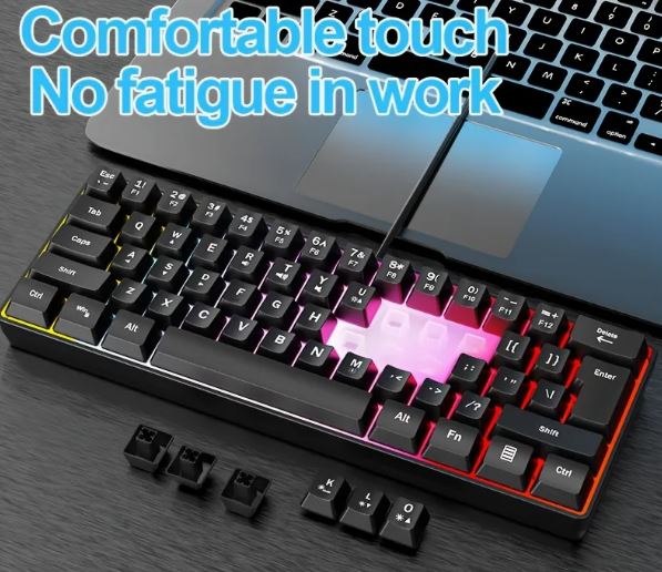 LEAVEN K620 61 Keys Hot Plug-in Glowing Game Wired Mechanical Keyboard, Cable Length: 1.8m, Color: Black RED Axis / لوحة مفاتيح ميكانيكية سلكية مضيئة للألعاب من LEAVEN K620 مزودة بـ 61 مفتاحًا، طول الكابل: 1.8 متر، اللون: أسود وأحمر Axis