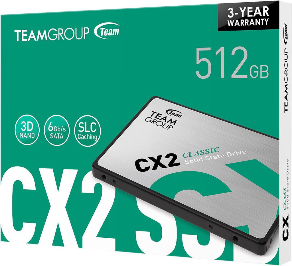 محرك الأقراص ذو الحالة الصلبة الداخلي Team Group CX2 مقاس 2.5 بوصة سعة 512 جيجابايت SATA III 3D NAND (SSD) T253X6512G0C101 / Team Group CX2 2.5