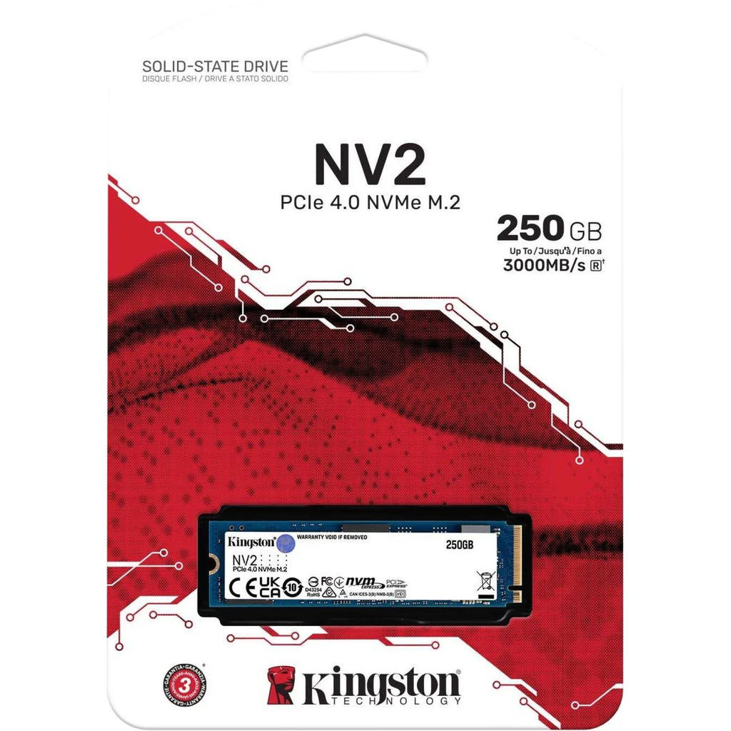كينغستون NV2 250 جيجابايت M.2 NVMe SSD حتى 3000 ميجابايت/ثانية / Kingston NV2 250GB M.2 NVMe SSD Up to 3000 MB/s
