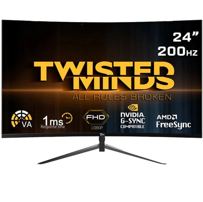 شاشة ألعاب Twisted Minds مقاس 23.6 بوصة FHD VA و200 هرتز و1 مللي ثانية منحنية - أسود / Twisted Minds 23.6