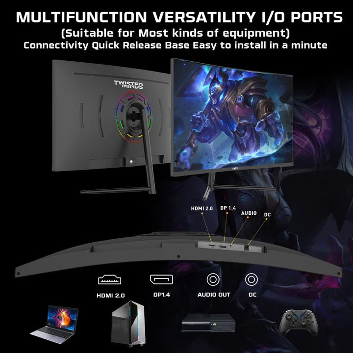 Twisted Minds 27'‘ Curve, FHD 180Hz, VA, 0.5ms, HDMI2.0, HDR Gaming Monitor / شاشة ألعاب منحنية من تويستد مايندز، مقاس 27 بوصة، بدقة FHD ومعدل تحديث 180 هرتز، وتقنية VA، وزمن استجابة 0.5 مللي ثانية، ومنفذ HDMI 2.0، وتقنية HDR
