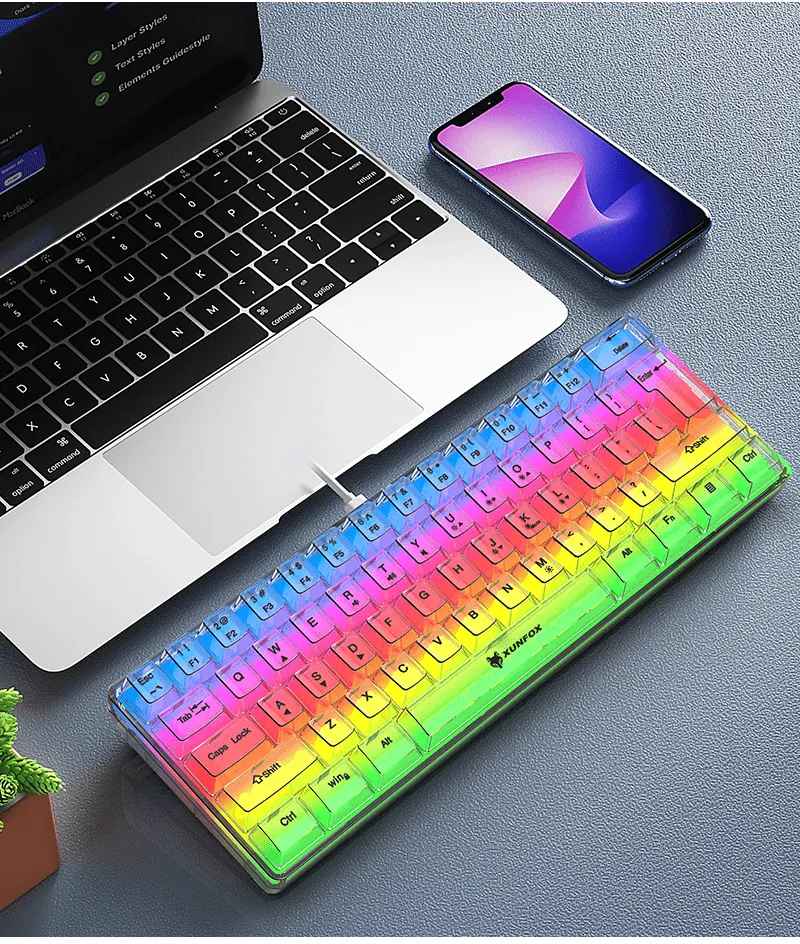 XUNFOX K20 RGB لوحة مفاتيح الألعاب الشفافة / XUNFOX K20 RGB Transparent  gaming Keyboard