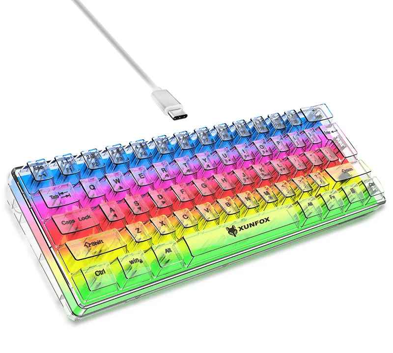 XUNFOX K20 RGB لوحة مفاتيح الألعاب الشفافة / XUNFOX K20 RGB Transparent  gaming Keyboard