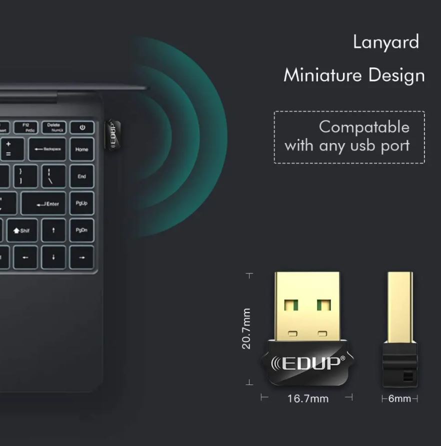 EDUP Nano USB WiFi Adapter 650Mbps Wireless Network Adapter / محول واي فاي USB نانو من EDUP محول شبكة لاسلكية بسرعة 650 ميجابت في الثانية