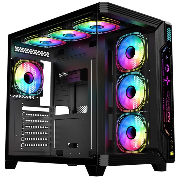 حافظة كمبيوتر الألعاب GAMEON PULSE Series ARGB ATX Mid Tower - أسود (تشمل 7 مراوح ARGB) / GAMEON PULSE Series ARGB ATX Mid Tower Gaming PC Case - Black (7 ARGB Fans Included)