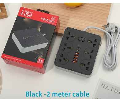 Z67 6power socket 6USB with TYPE-C 5V4.1A Charger power board 2-meter Cable Expansion power strip