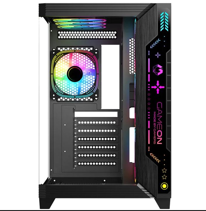 حافظة كمبيوتر الألعاب GAMEON PULSE Series ARGB ATX Mid Tower - أسود (تشمل 7 مراوح ARGB) / GAMEON PULSE Series ARGB ATX Mid Tower Gaming PC Case - Black (7 ARGB Fans Included)