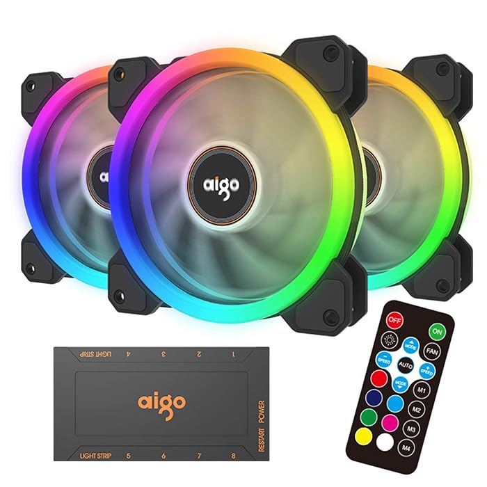 AIGO DR12 PRO 3 IN 1120mm RGB LED Adjustable Color Quiet High Airflow Long Using Life Computer Case PC Cooling Fan, CPU Cooler and Radiator