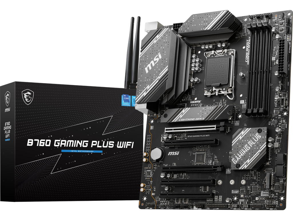 MSI B760 GAMING PLUS WIFI LGA 1700 (280) DDR5 ATX Motherboards - Intel, SATA 6Gbps, Wi-Fi 6E, Bluetooth 5.3, 7.1 HD Audio, PCIe 4.0 x16, 2.5G LAN