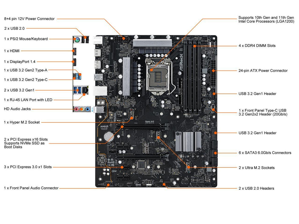 ASRock H570 Phantom Gaming 4 LGA 1200 Intel H570 SATA 6Gb/s ATX Intel Motherboard