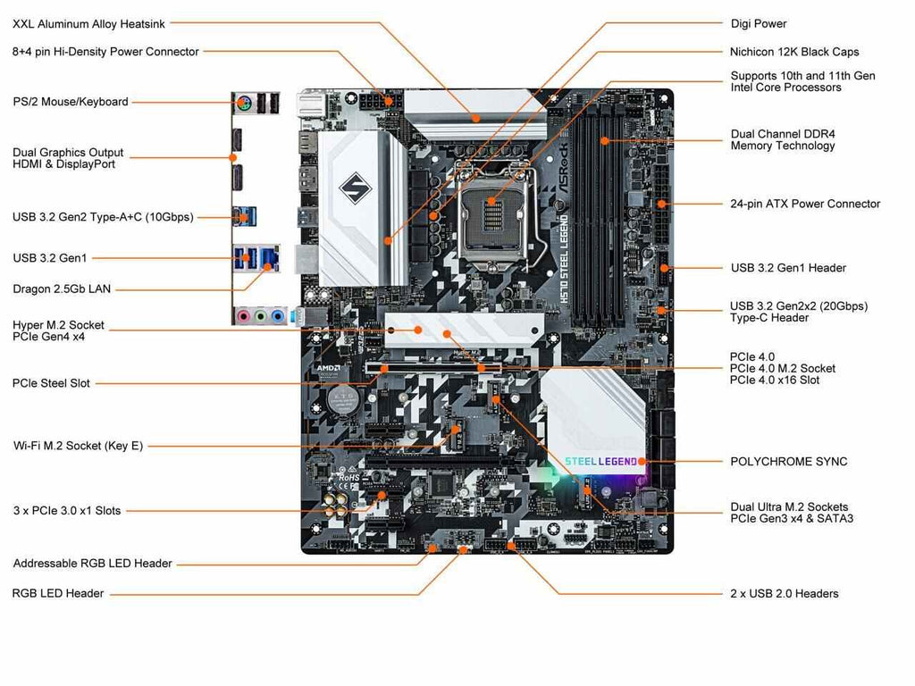 ASRock H570 STEEL LEGEND LGA 1200 Intel H570 SATA 6Gb/s ATX Intel Motherboard