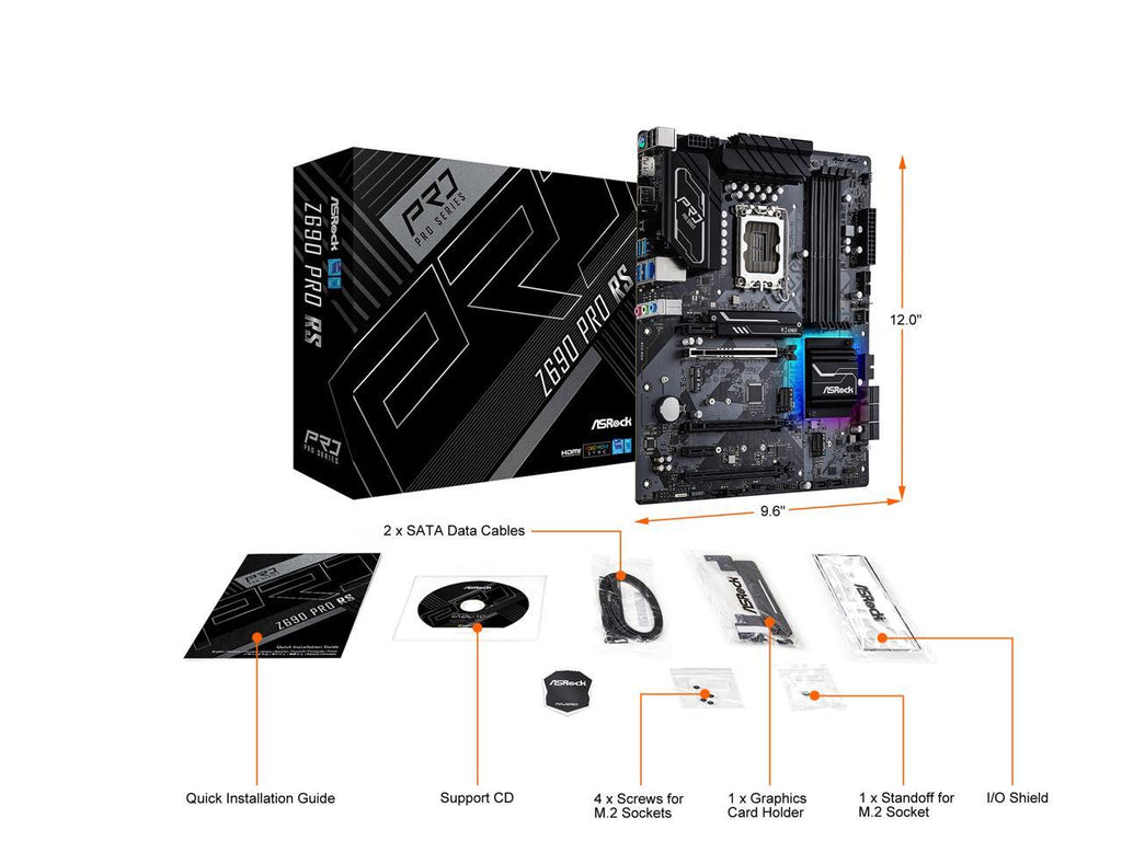 ASRock Z690 Pro RS LGA 1700 (14th,13th,12th Gen) Intel Z690 SATA 6Gb/s DDR4 ATX Intel Motherboard