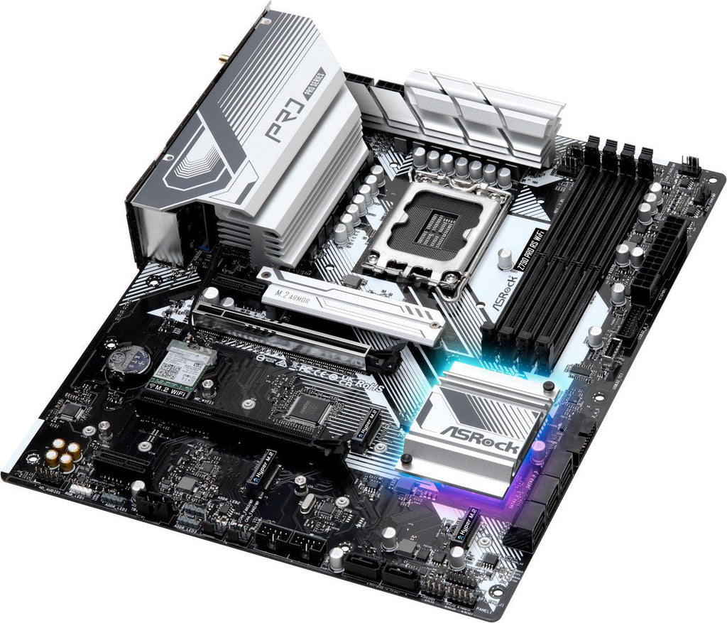 ASRock PRO Z790 PRO RS WiFi Intel LGA1700 (14th,13th,12th Gen) ATX Motherboard, 4 DDR5 Slots, PCIE 5.0x16, Realtek ALC897 7.1 CH, Dragon 2.5G LAN, WiFi 6E+Bluetooth, 8 SATA3, 4 Hyper M.2 (PCIe Gen4x4)