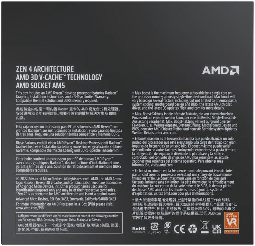 AMD Ryzen 7 7800X3D - Ryzen 7 7000 Series Zen 4 8-Core 4.2 GHz - Socket AM5 120W - AMD Radeon Graphics Desktop Processor/ AMD Ryzen 7 7800X3D - سلسلة Ryzen 7 7000 Zen 4 8-Core 4.2 GHz - Socket AM5 120W - معالج رسومات AMD Radeon لسطح المكتب