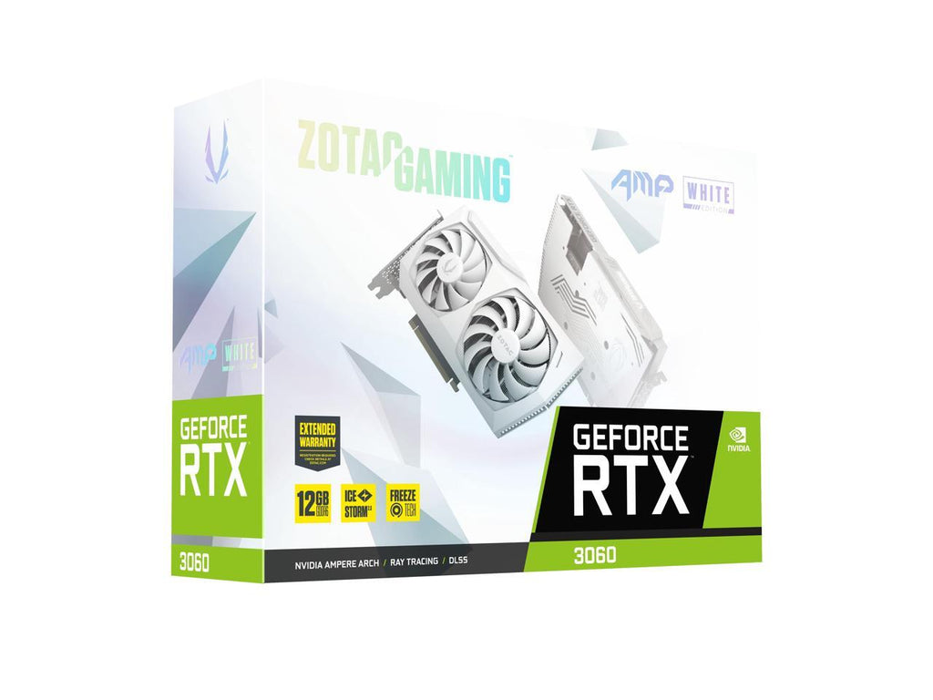 ZOTAC GAMING GeForce RTX 3060 AMP White Edition 12GB GDDR6 192-bit 15 Gbps PCIE 4.0 Gaming Graphics Card, IceStorm 2.0 Cooling, Active Fan Control, FREEZE Fan Stop ZT-A30600F-10P