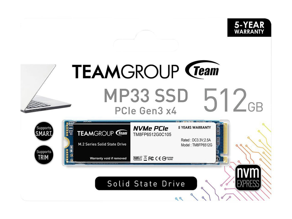 Team Group MP33 M.2 2280 512GB PCIe 3.0 x4 with NVMe 1.3 3D NAND Internal Solid State Drive (SSD) TM8FP6512G0C101