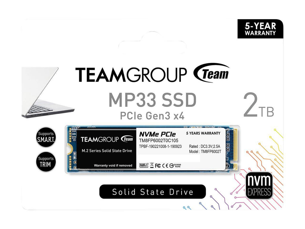 Team Group MP33 M.2 2280 2TB PCIe 3.0 x4 with NVMe 1.3 3D NAND Internal Solid State Drive (SSD)