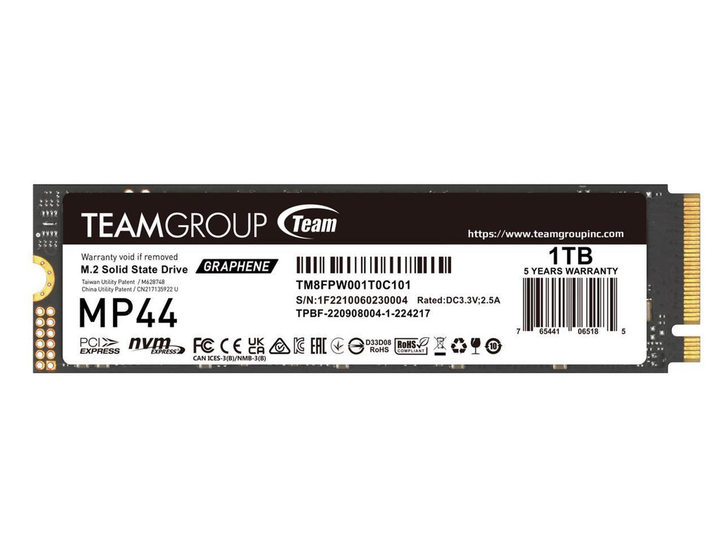 1 TB Nvme, GEN4  (7,400/6,500MB/s) Team Group MP44 M.2 2280 1TB PCIe 4.0 x4 with NVMe Laptop & Desktop & NUC & NAS Internal Solid State Drive (SSD), (R/W Speed up to 7,400/6,500MB/s)