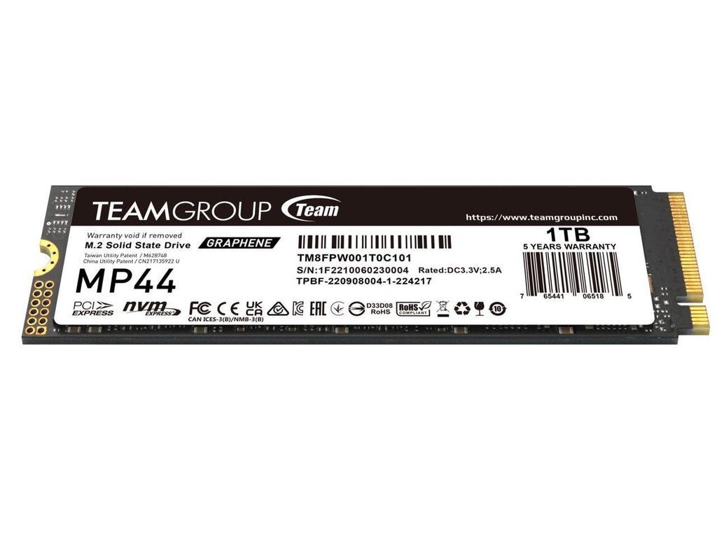 1 TB Nvme, GEN4  (7,400/6,500MB/s) Team Group MP44 M.2 2280 1TB PCIe 4.0 x4 with NVMe Laptop & Desktop & NUC & NAS Internal Solid State Drive (SSD), (R/W Speed up to 7,400/6,500MB/s)