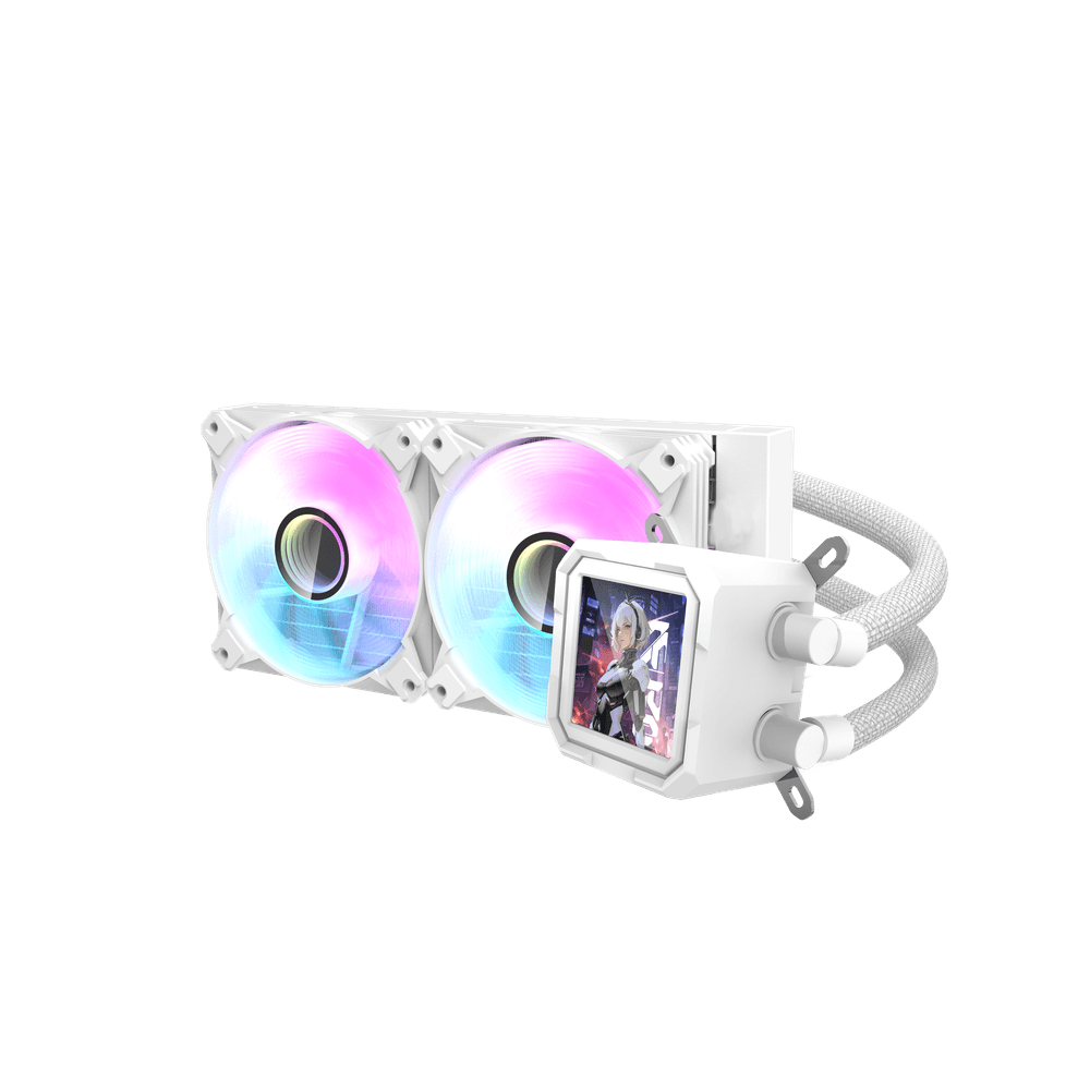 DarkFlash DV240S LED Liquid Cooling - WHITE (PHOTO & VIDEO DISPLAY WITH TEMPERATURE)/نظام تبريد مائي DarkFlash DV240S بإضاءة LED - اللون الأبيض (شاشة عرض للصور والفيديو ودرجة الحرارة)