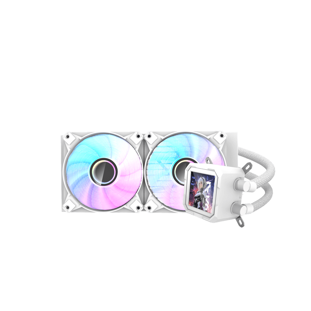 DarkFlash DV240S LED Liquid Cooling - WHITE (PHOTO & VIDEO DISPLAY WITH TEMPERATURE)/نظام تبريد مائي DarkFlash DV240S بإضاءة LED - اللون الأبيض (شاشة عرض للصور والفيديو ودرجة الحرارة)
