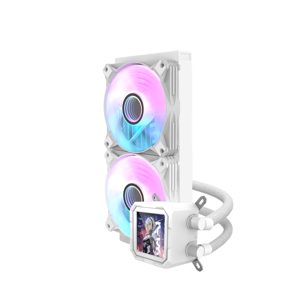 DarkFlash DV240S LED Liquid Cooling - WHITE (PHOTO & VIDEO DISPLAY WITH TEMPERATURE)/نظام تبريد مائي DarkFlash DV240S بإضاءة LED - اللون الأبيض (شاشة عرض للصور والفيديو ودرجة الحرارة)
