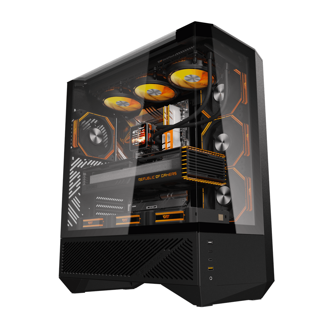 DARKFLASH DY460 ATX PC Case - Black (WITH 4 ARGB FAN) | علبة كمبيوتر DARKFLASH DY460 ATX - سوداء (مع 4 مراوح ARGB)