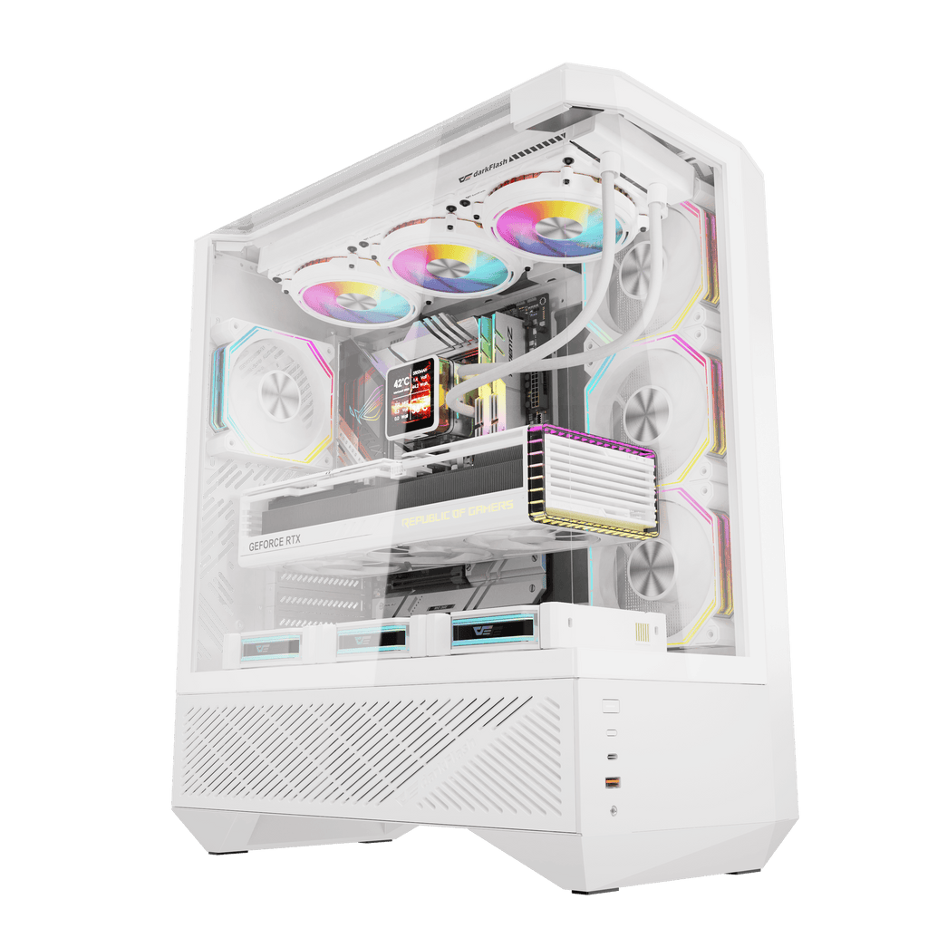DARKFLASH DY460 ATX PC Case - White (WITH 4 ARGB FAN) | علبة كمبيوتر DARKFLASH DY460 ATX - بيضاء (مع 4 مراوح ARGB)