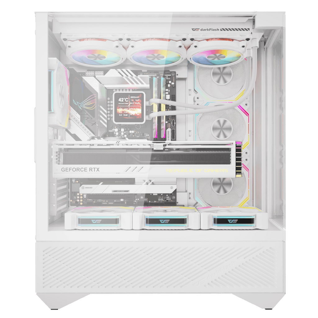 DARKFLASH DY460 ATX PC Case - White (WITH 4 ARGB FAN) | علبة كمبيوتر DARKFLASH DY460 ATX - بيضاء (مع 4 مراوح ARGB)