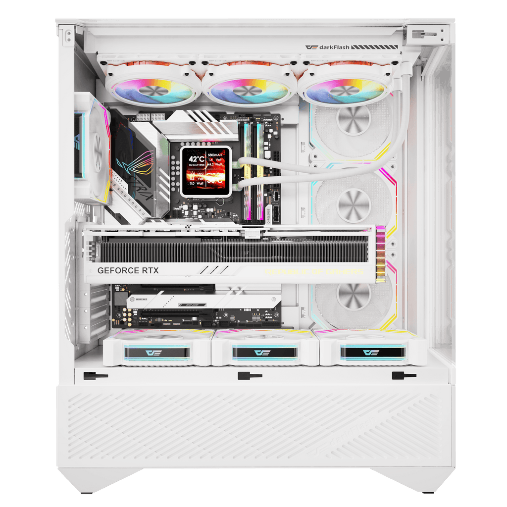 DARKFLASH DY460 ATX PC Case - White (WITH 4 ARGB FAN) | علبة كمبيوتر DARKFLASH DY460 ATX - بيضاء (مع 4 مراوح ARGB)