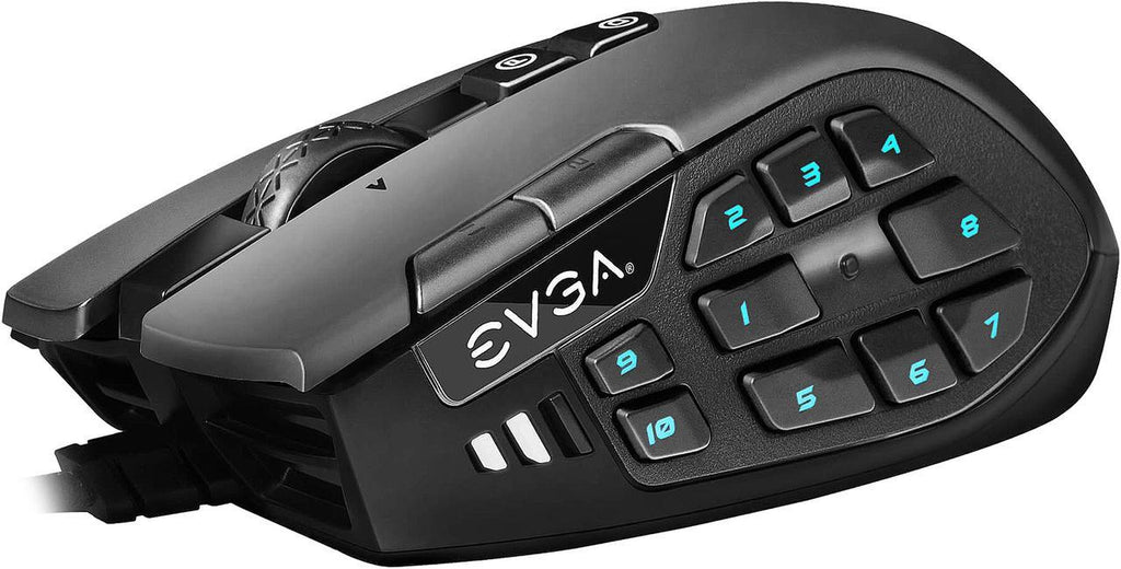 EVGA X15 MMO Gaming Mouse, 8k, Wired, Black, Customizable, 16,000 DPI, 5 Profiles, 20 Buttons. ماوس ألعاب EVGA X15 MMO، 8 كيلو، سلكي، أسود، قابل للتخصيص، 16000 نقطة في البوصة، 5 ملفات تعريف، 20 زرًا.