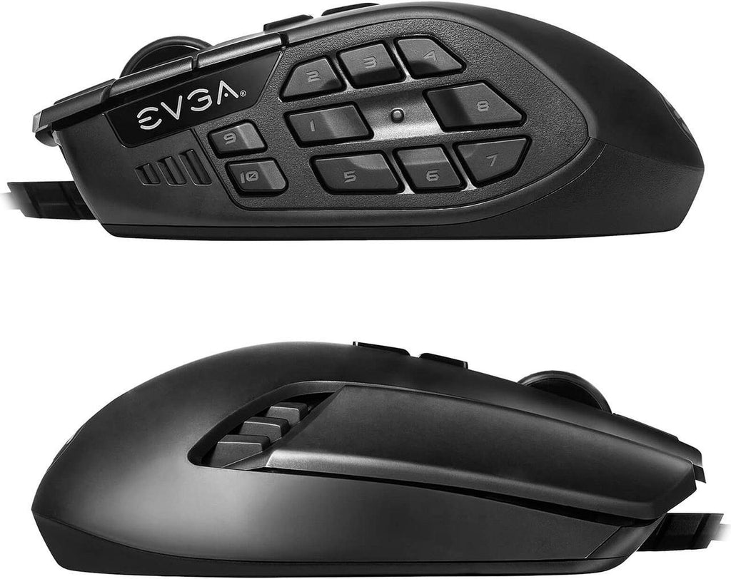 EVGA X15 MMO Gaming Mouse, 8k, Wired, Black, Customizable, 16,000 DPI, 5 Profiles, 20 Buttons. ماوس ألعاب EVGA X15 MMO، 8 كيلو، سلكي، أسود، قابل للتخصيص، 16000 نقطة في البوصة، 5 ملفات تعريف، 20 زرًا.