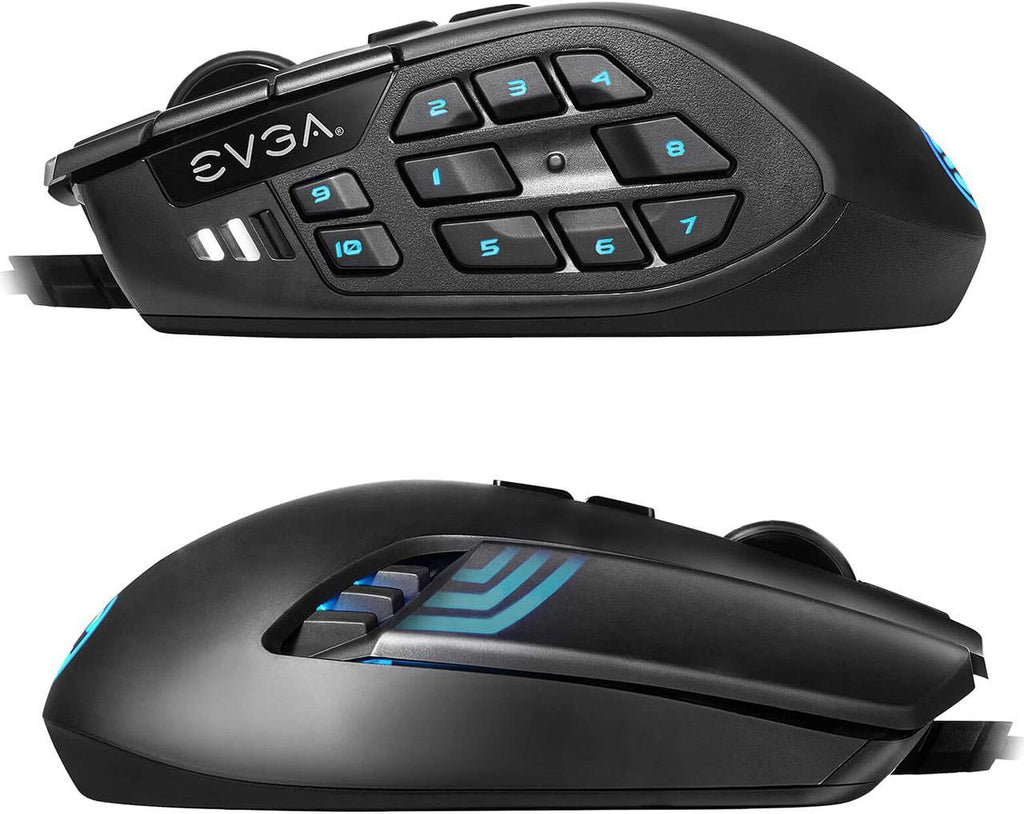 EVGA X15 MMO Gaming Mouse, 8k, Wired, Black, Customizable, 16,000 DPI, 5 Profiles, 20 Buttons. ماوس ألعاب EVGA X15 MMO، 8 كيلو، سلكي، أسود، قابل للتخصيص، 16000 نقطة في البوصة، 5 ملفات تعريف، 20 زرًا.