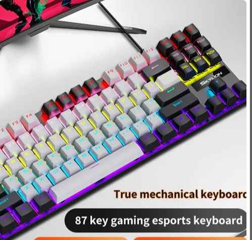 SKYLION K87 Wired Mechanical Keyboard - Colorful Lighting, Gaming & Office Keyboard White and black