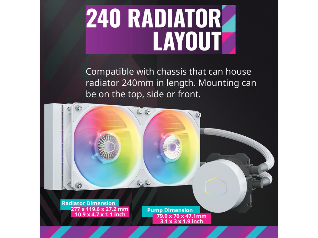 COOLER MASTER MLW-D24M-A18PW-RW MasterLiquid ML240L ARGB White Edition V2 Liquid Water Cooler