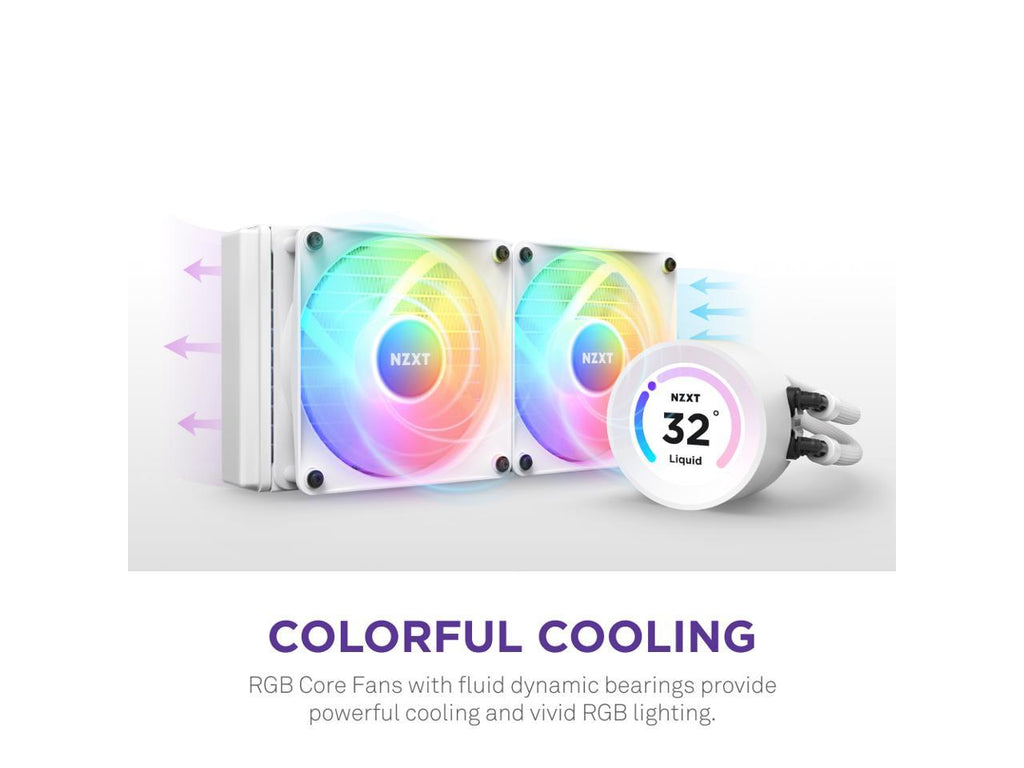 NZXT Kraken Elite RGB 280mm - RL-KR28E-W1 – RGB AIO CPU Liquid Cooler – Customizable LCD Display - 2 x F140RGB Core Fans Radiator Fans White LGA 1700 / AM5 Compatible