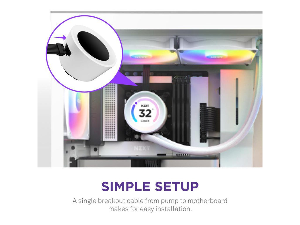 NZXT Kraken Elite RGB 280mm - RL-KR28E-W1 – RGB AIO CPU Liquid Cooler – Customizable LCD Display - 2 x F140RGB Core Fans Radiator Fans White LGA 1700 / AM5 Compatible