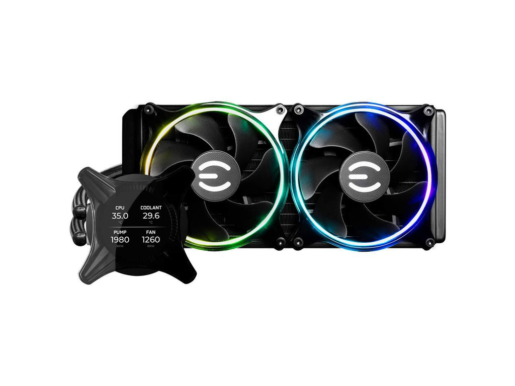 EVGA CLCx 240mm All-In-One LCD CPU Liquid Cooler, 2x 120mm PWM ARGB Fans, Intel, AMD, 5 YR Warranty, 400-HY-CX24-V1