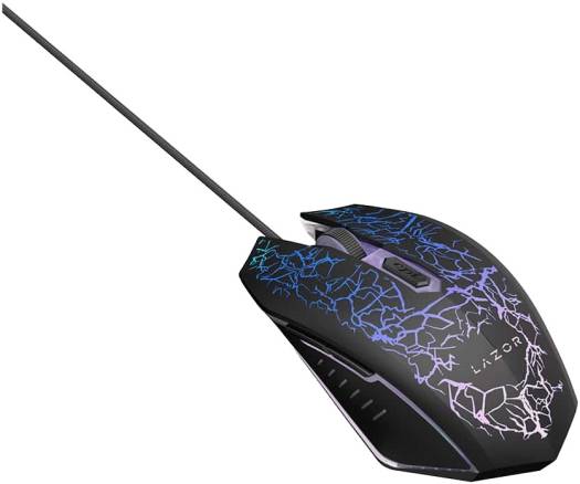 LAZOR TAP-X GM03C Professional Gaming Mouse with 4 Adjustable DPI Settings, 7-Color Changeable  /ماوس الألعاب الاحترافي LAZOR TAP-X GM03C مزود بأربعة إعدادات DPI قابلة للتعديل، وإضاءة خلفية قابلة للتغيير بسبعة ألوان، وسلك USB، أسود، بطول 1.5 متر.