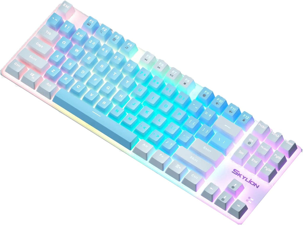 SKYLION H87 Wired Mechanical Keyboard - Colorful Lighting, Gaming & Office Keyboard White and blue