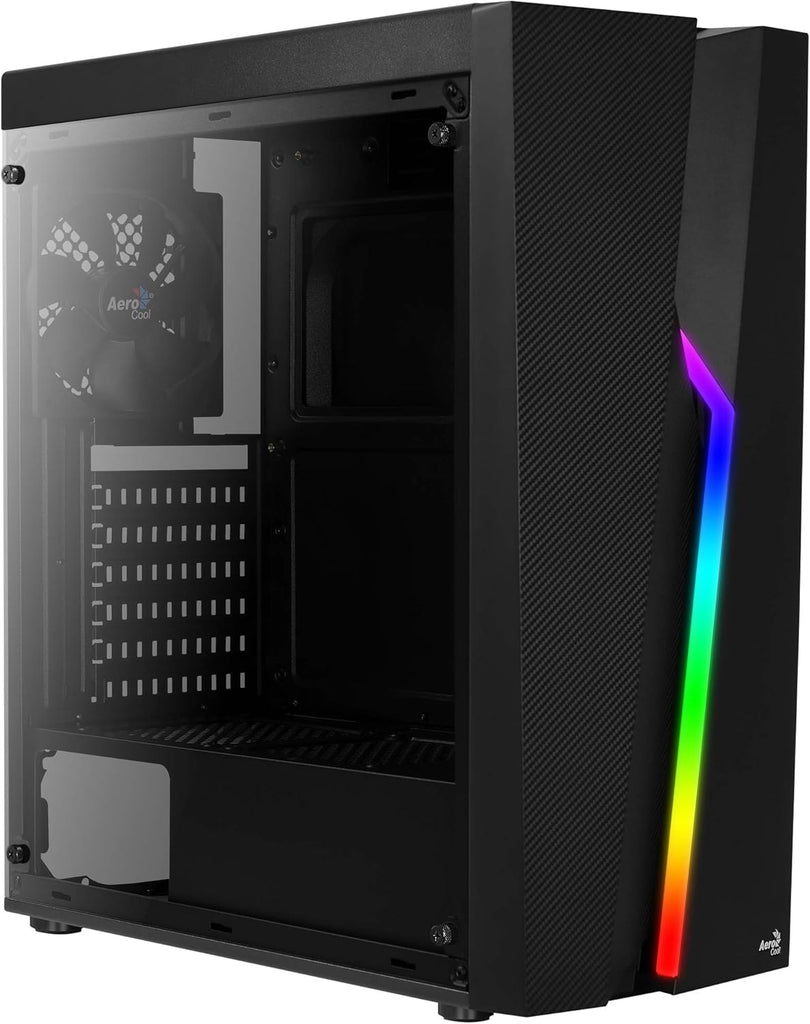 Aerocool Bolt Mid-Tower RGB PC Gaming Case, ATX, Full Acrylic Side Panel, RGB LED Strip Included, 13 Lighting Modes, 1 x 120mm Black Fan Included