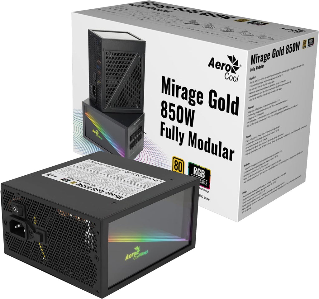 Aerocool MIRAGEGOLD 850W RGB 80 Plus Gold Modular PC Power Supply