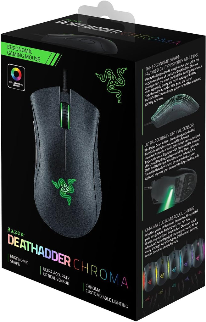 Razer DeathAdder Chroma (first Copy) - Multi-Color Ergonomic Gaming Mouse - 10,000 DPI Sensor - Comfortable Grip