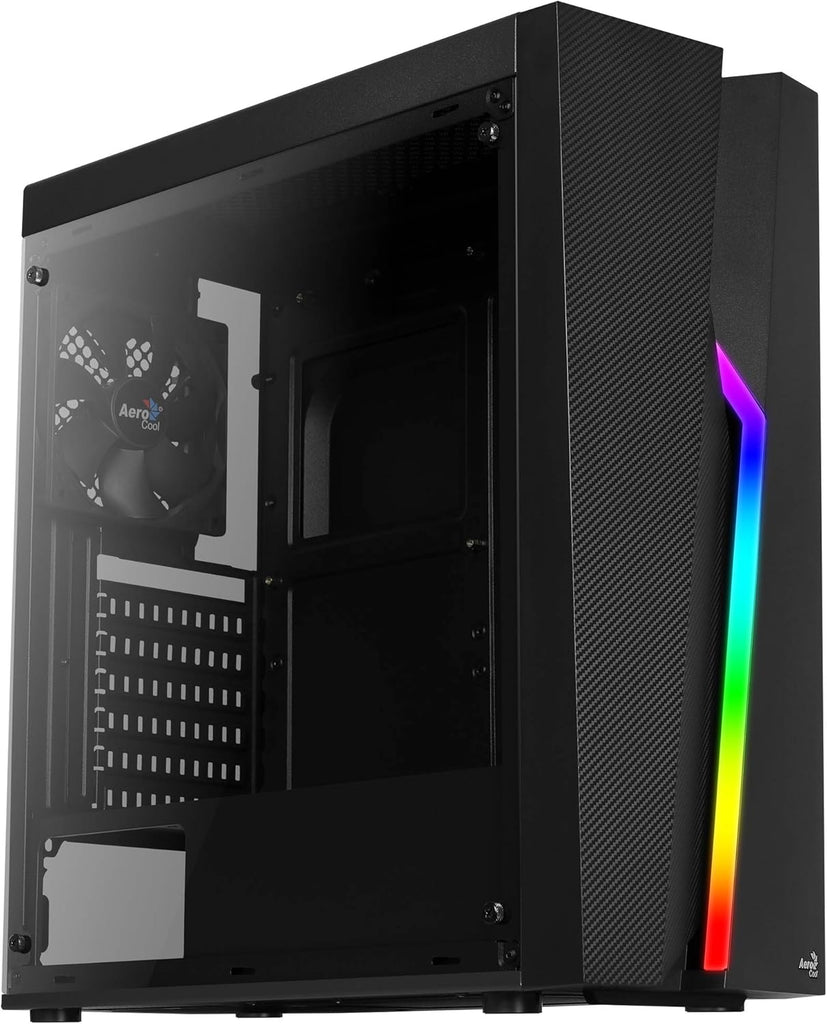 Aerocool Bolt Mid-Tower RGB PC Gaming Case, ATX, Full Acrylic Side Panel, RGB LED Strip Included, 13 Lighting Modes, 1 x 120mm Black Fan Included