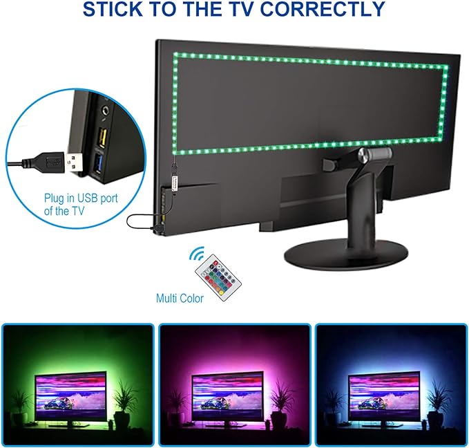10M RGB LED Strip Lights,  Colored USB TV Backlight with Remote, 16 Color Changing 180 5050 LEDs Bias Lighting for HDTV, Multicolor for TV PC Background Lighting.
