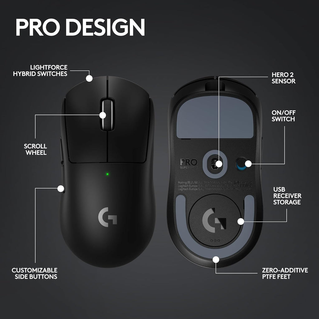 ماوس الألعاب اللاسلكي لوجيتك جي برو اكس سوبرلايت 2 لايت سبيد، أسود / Logitech G Pro X Superlight 2 LIGHTSPEED Wireless Gaming Mouse, Black