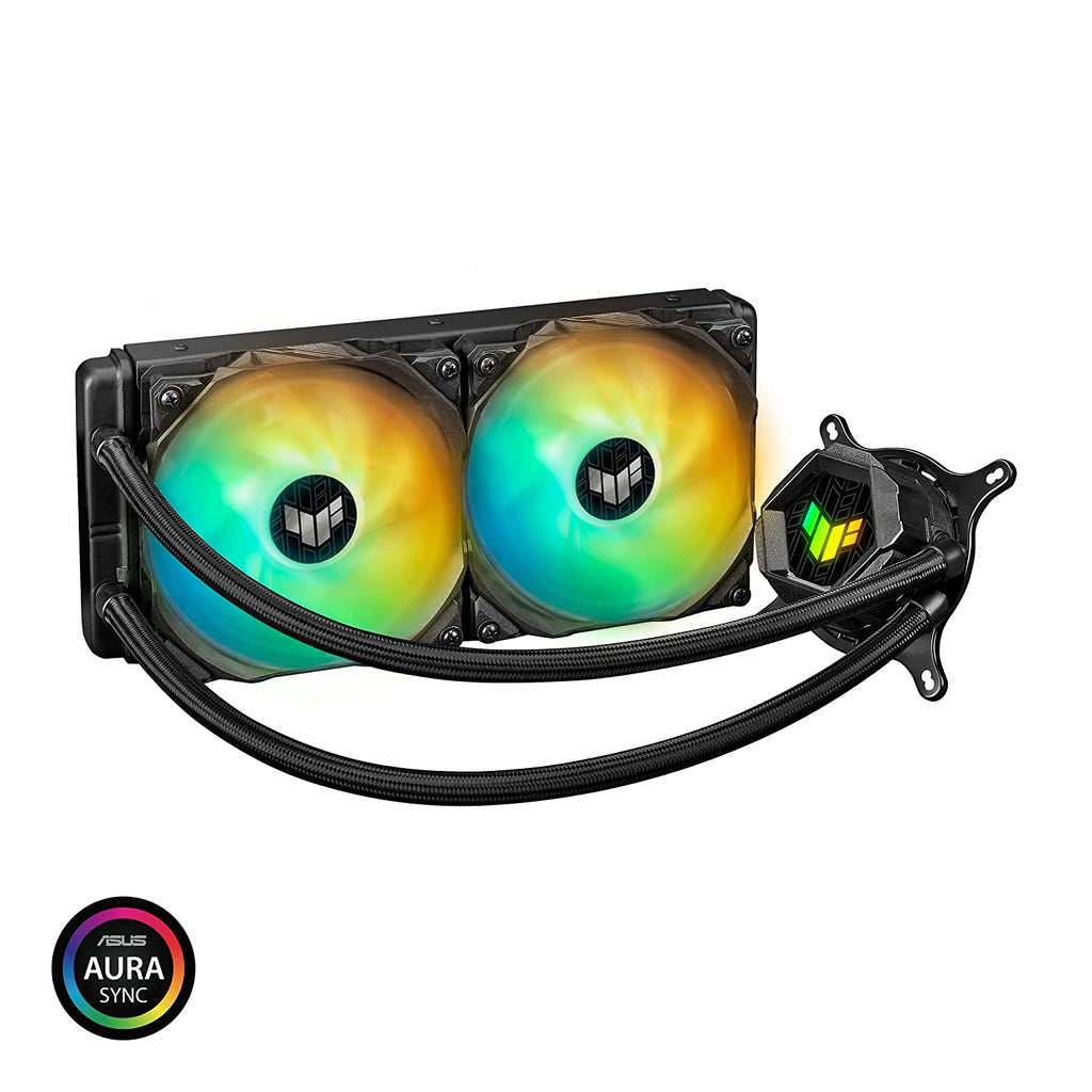 TUF Gaming LC 240 ARGB all-in-one liquid CPU cooler with Aura Sync and dual TUF Gaming 120 mm ARGB radiator fans