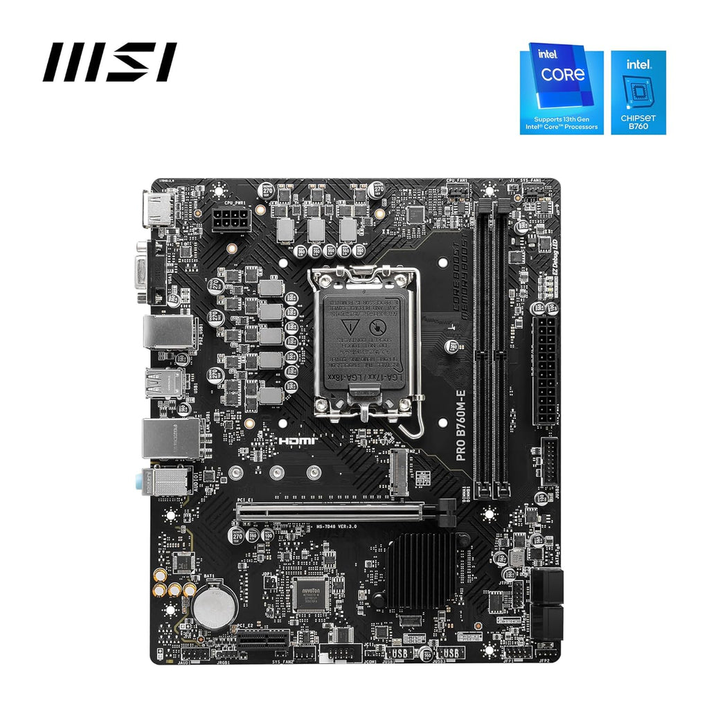 MSI PRO B760M-E Motherboard, Micro-ATX - Supports 14th/13th/12th Gen Intel Core Processors, LGA 1700 - DDR5 Memory Boost 5600MHz, PCIe 4.0 x16 Slot, M.2 Gen4 Slot/ اللوحة الأم إم إس آي برو B760M-E