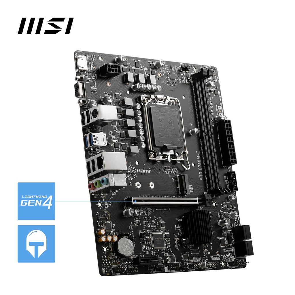 MSI PRO B760M-E Motherboard, Micro-ATX - Supports 14th/13th/12th Gen Intel Core Processors, LGA 1700 - DDR5 Memory Boost 5600MHz, PCIe 4.0 x16 Slot, M.2 Gen4 Slot/ اللوحة الأم إم إس آي برو B760M-E